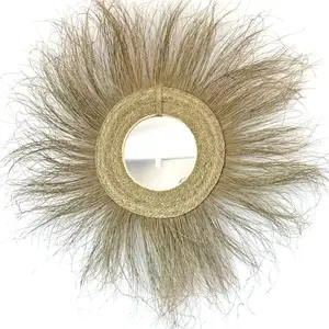 NATYAL Miroir décoratif à franges en fibres naturelles 110 cm pas cher
