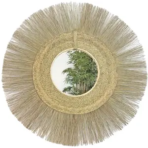 NATYAL Miroir décoratif à franges en fibres naturelles 60 cm pas cher