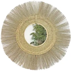 NATYAL Miroir décoratif à franges en fibres naturelles 100 cm pas cher