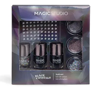 MAGIC STUDIO Cristaux Noirs Kit de Nail Art 6 Vernis - Autocollants Diamant, Durabilité & Brillance pas cher