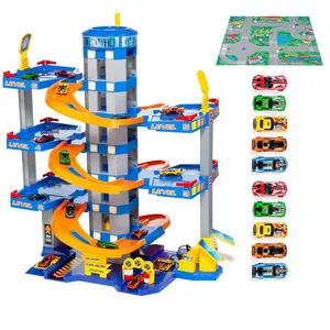 Molto Molto Garage à jouets Bleu 6 étages + 10 voitures + Tapis de jeu... pas cher