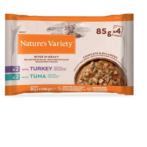Comparateur de prix : 44x85g dinde, thon Nature's Variety Bouchées en sauce pour chat