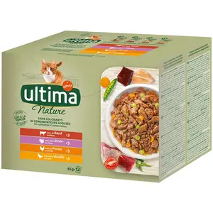 48x85g Ultima Nature boeuf, dinde, poulet, volaille - Pâtée pour chat pas cher
