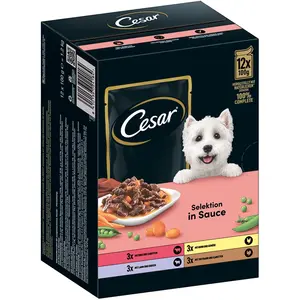 12x 100g Cesar Selektion Fleisch und Gemüse in Sauce Hundefutter nass pas cher