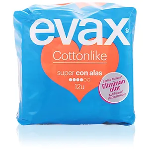 EVAX COTTONLIKE serviettes hygiéniques super avec ailes 12 unités TU pas cher