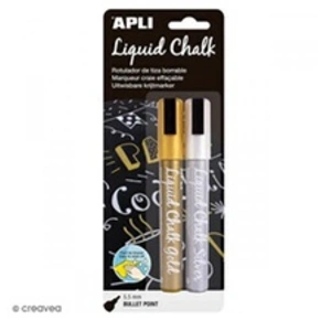 Comparateur de prix : Apli Blister de 2 Marqueurs Craies liquide Effaçable Pte 5,5 mm OR/ARGENT