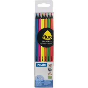 Milan Étuis 6 crayons Milán Fluo bois noir pas cher