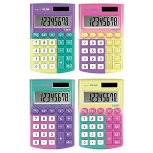 Milan Calculadora Sunset - 8 dígitos - alimentación Dual (celula Solar/pila 1.5v) - Colores surtidos pas cher