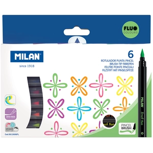 MILAN Boîte de 6 marqueurs pointe pinceau couleurs Fluo pas cher