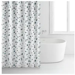 Comparateur de prix : Rideau de douche - Blanc et bleu - Polyester - 180 x 200 cm - RAYEN