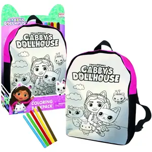 Comparateur de prix : Cefa Toys Gabby Sac à dos de coloriage de la maison des poupées avec sac à dos, 5 feutres pour peinture sur tissu, convient aux enfants à partir de 3 ans
