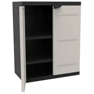 PLASTIKEN Armoire basse 2 portes - Beige/Noire pas cher