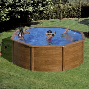 Comparateur de prix : Kit piscine hors-sol pacific acier décor bois ronde 350 x h120 cm GRE