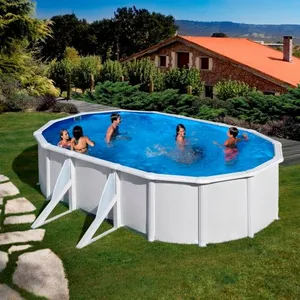 GRE Piscine ovale - Acier - Filtration sable - 6,34x3,99x1,22m pas cher