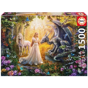 EDUCA Puzzle 1500 Dragon, Princesse Et Licorne pas cher