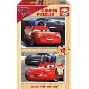 2 Puzzles en Bois - Cars 16 Pièces Educa pas cher