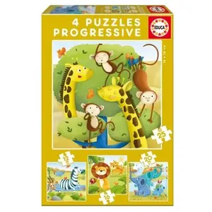 Educa - Animaux Sauvages. 4 Puzzles Enfant Progressives. +3 Ans. Ref. 17147 pas cher