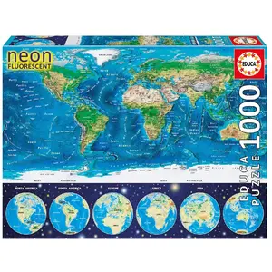Educa - Puzzle de 1000 pièces pour Adultes | Mappemonde Néon (16760) pas cher