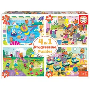 Puzzle éducatif progressif - EDUCA - A l'école - 4 puzzles de 20 à 80 pièces pas cher