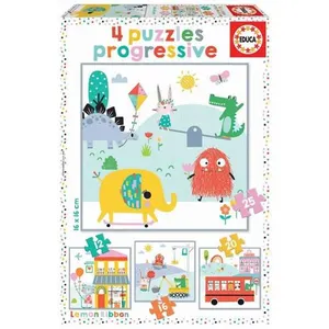 Educa - Lemon Ribbon. 4 Puzzles Progressifs (12-16-20-25 pièces). +3 Ans. Ref. 18061 pas cher