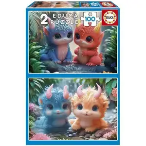 Educa Puzzle 2X100 pièces : MONSTRES MIGNONS pas cher