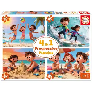 Educa Puzzles 4 en 1 de 20 à 80 pièces : Journée à la Plage pas cher
