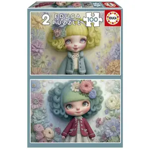 Educa Puzzles 2x100 pièces : Filles Fleuries pas cher