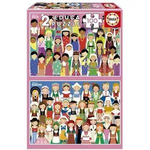 Educa Puzzles 2x100 pièces : Filles d’Europe et Filles d’Asie pas cher