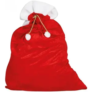 Hotte du Père Noël rouge satinée 60 x 95 cm