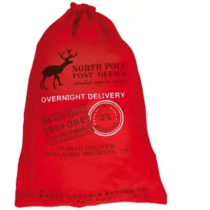 Hotte Père Noël rouge imprimée North Pole Post 65cm