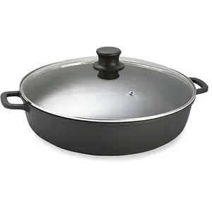 Faitout fonte avec couvercle en verre 36 cm noir Lacor pas cher