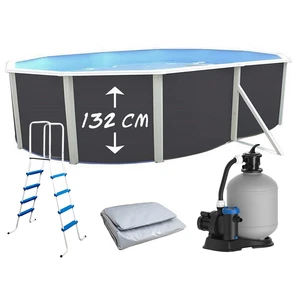 Piscine Hors-sol Acier Toi Magnum Anthracite Ovale 640x366x132cm Liner Gris Filtre 6m³/hVendu parmanomano
