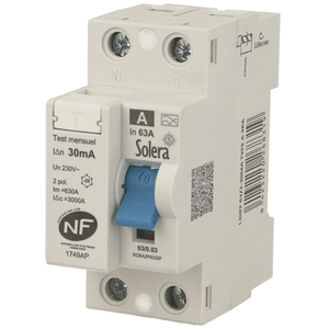 NOARK Interrupteur différentiel électrique 2P 63A / 30mA / type AC Solera RCB2P6330FVendu parbis-electric