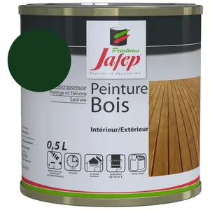 Peinture bois - Jafep - Vert anglais - 0,5 L - Satiné - Intérieur/extérieur pas cher