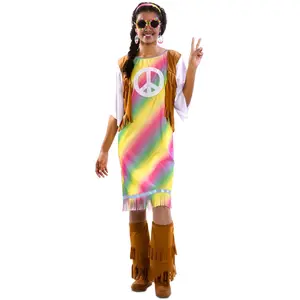 Comparateur de prix : RueDeLaFete Déguisement Hippie Arc en Ciel - Femme