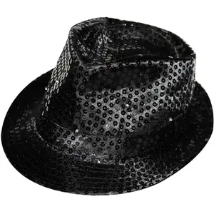 RueDeLaFete Chapeau Fedora à sequins Noir - Adulte