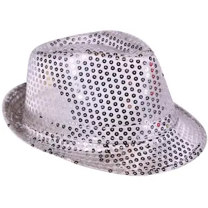 RueDeLaFete Chapeau Fedora à sequins argent - Adulte