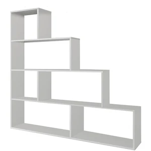 Comparateur de prix : LOUNGITUDE Etagère escalier bois melamine blanc 7 cases L 145 x H 145 cm