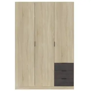 LOUNGITUDE Armoire Industrielle 3 Portes Bois + 3 tiroirs Gris L121 x H180 cm