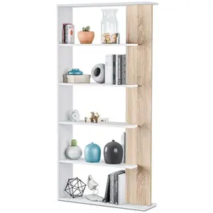 LOUNGITUDE Bibliothèque daphné 4 tablettes l90cm x h180cm - blanc et bois pas cher