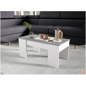 LOUNGITUDE Table basse gotham avec plateau relevable et rangement - blanc et béton pas cher