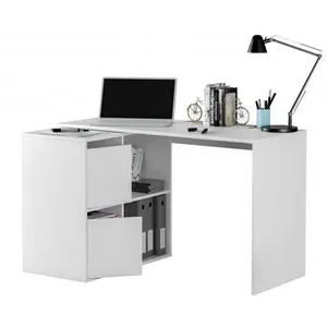LOUNGITUDE Bureau d'angle modulable smart avec rangement L120cm - Blanc - Blanc pas cher