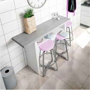 Habitdesign Table auxiliaire AARON extensible L120 x P35-70cm - Blanc et Béton pas cher
