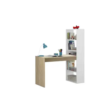 LOUNGITUDE Bureau avec étagère de rangement réversible 120x53x144cm - Blanc/Bois pas cher