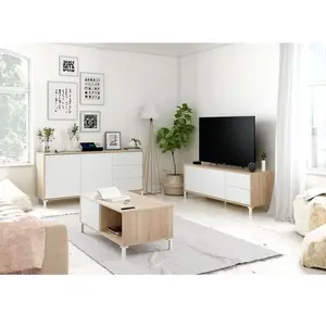 Comparateur de prix : Loungitude - Buffet AMAYA 2 portes et 3 tiroirs L154cm - Blanc et Bois TU