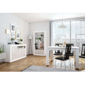 Comparateur de prix : LOUNGITUDE Buffet moderne effet blanchi 3 portes et 1 étagère 144cm - Blanc/Bois