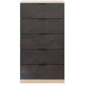 Habitdesign Commode 5 tiroirs AYALA imitation chêne et noir