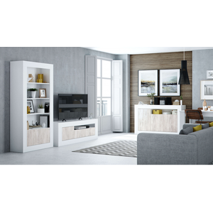 LOUNGITUDE Bibliothèque GWEN 4 tablettes et 2 portes L94cm x H181cm - Blanc et Bois pas cher