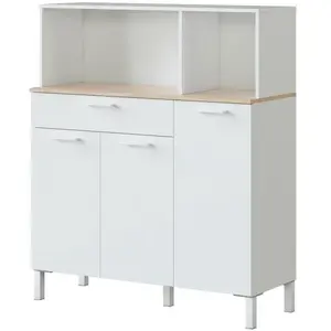 KIRA Buffet de cuisine émile 3 portes et 1 tiroir l108 x h126cm - blanc et bois