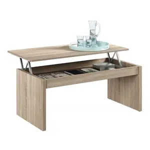 LOUNGITUDE Table Basse à Plateau Relevable L102 x P50 x H43/54 cm, chêne clair RICK pas cher